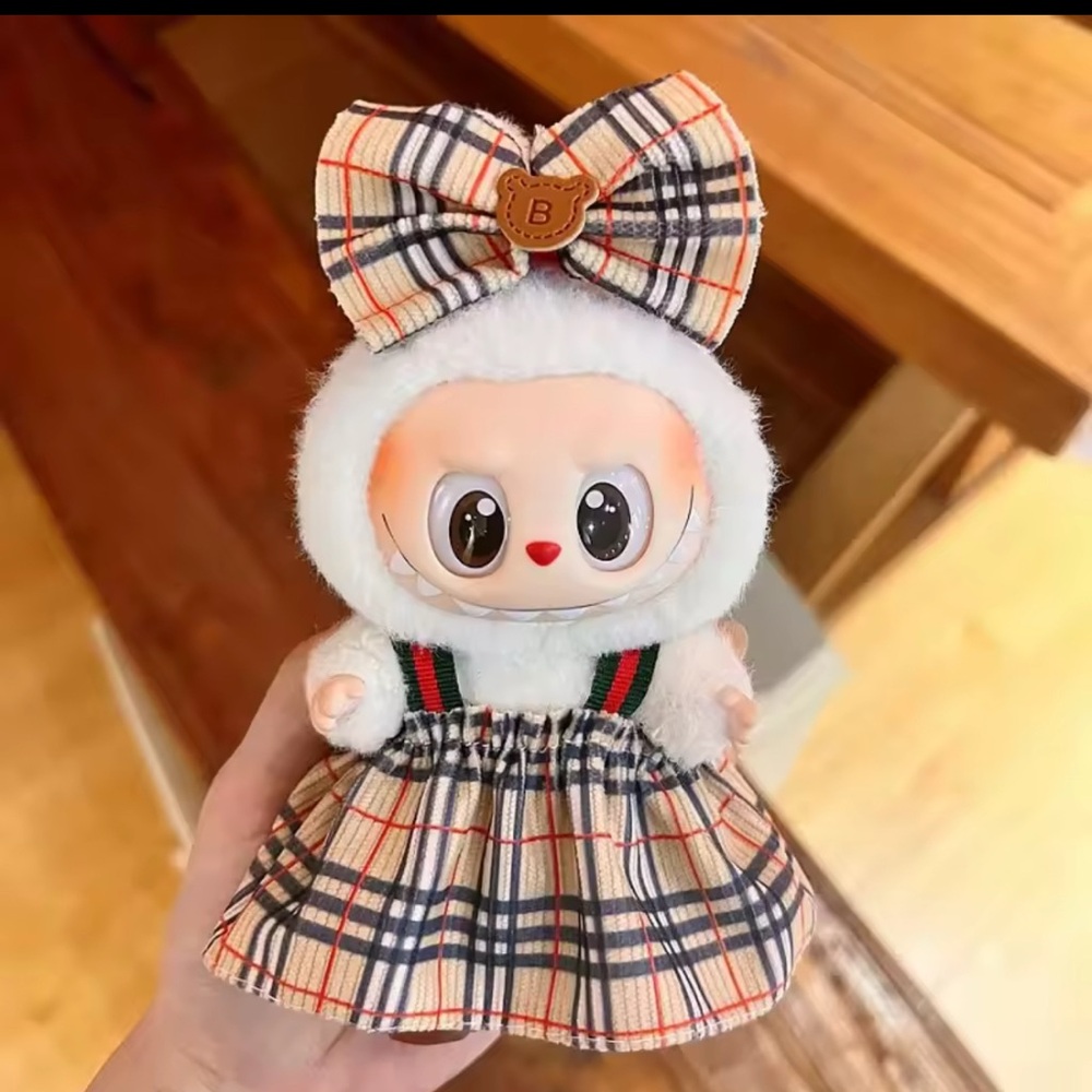 Burb Plaid Dress Doll with Bow Red and beige doll not included NEW